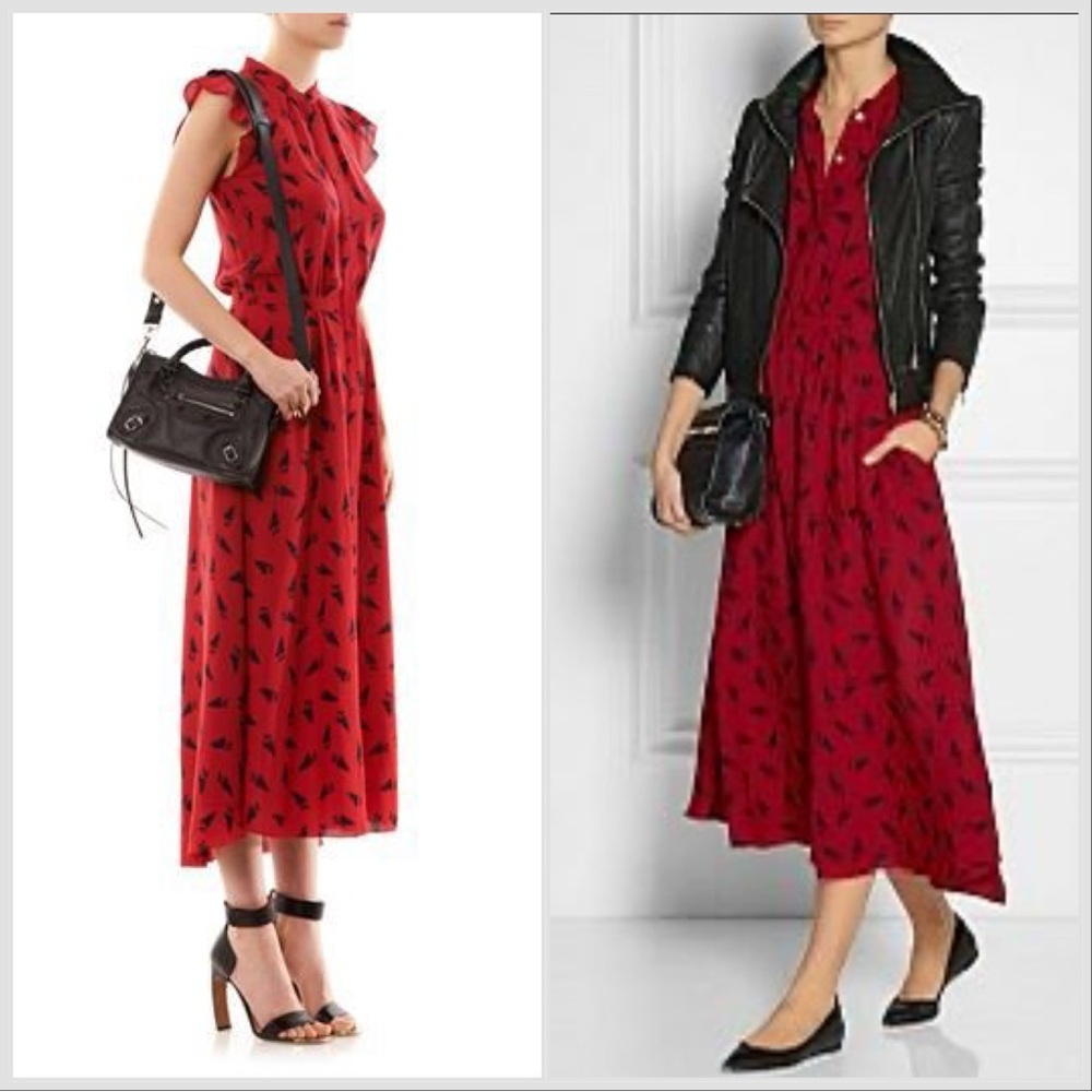 Band Of Outsiders Red Black Silk Bunny Rabbit Print Shirtdress Sz S - Picture 3 of 16